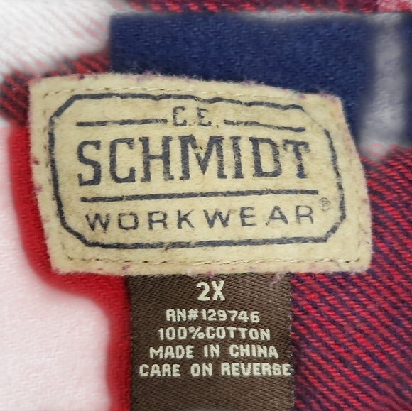 CE Schmidt Workwear Flannel Shirt Mens 2X Blue Red Gray Plaid Thick 100% Cotton - Picture 5 of 9